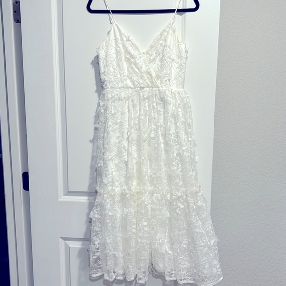 Lulu's M Springtime Soiree White Sequin 3D Floral Applique Midi Dress - Picture 3 of 3